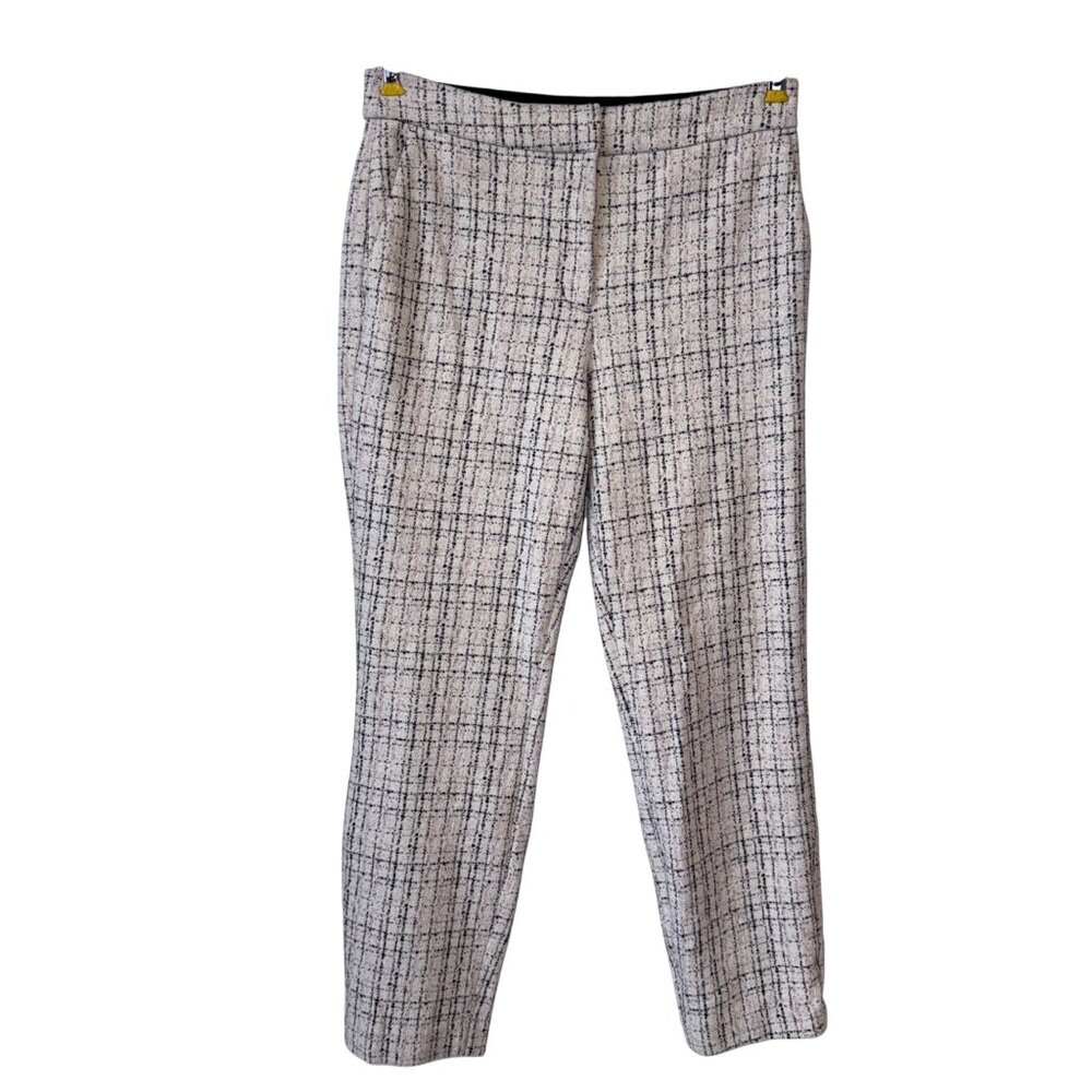 Express Ankle Pant 6/6R Womens Tailored Fit Black & White Plaid Stretch Polyeste
